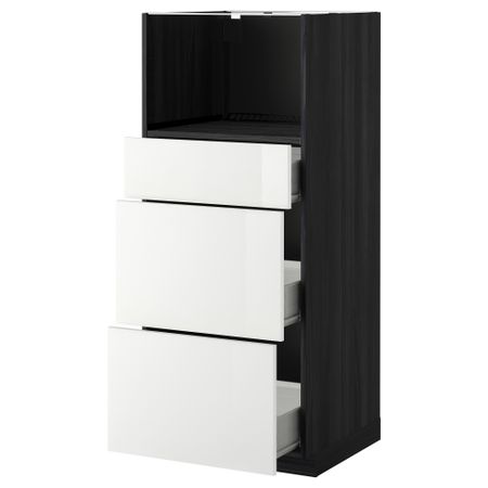 Высокий шкаф для СВЧ с 3 ящиками МЕТОД / ФОРВАРА, черный, Рингульт белый (60x60x140 см)