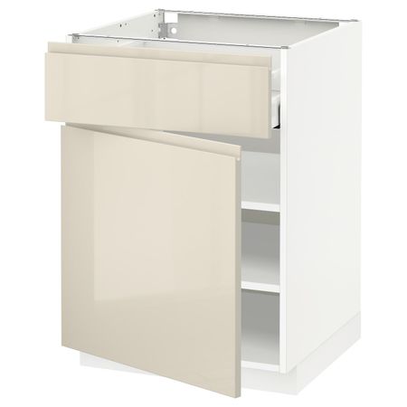 Напольный шкаф с ящиком/дверью, белый/Воксторп глянцевый светло-бежевый 60x60 см IKEA METOD МЕТОД / MAXIMERA МАКСИМЕРА