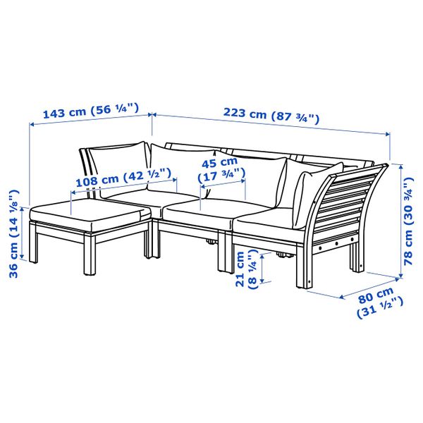 3-местный модульный диван, садовый, с табуретом для ног коричневая морилка/Холло черный 143/223x80x78 см IKEA ЭПЛАРО 492.288.60 - фото 5