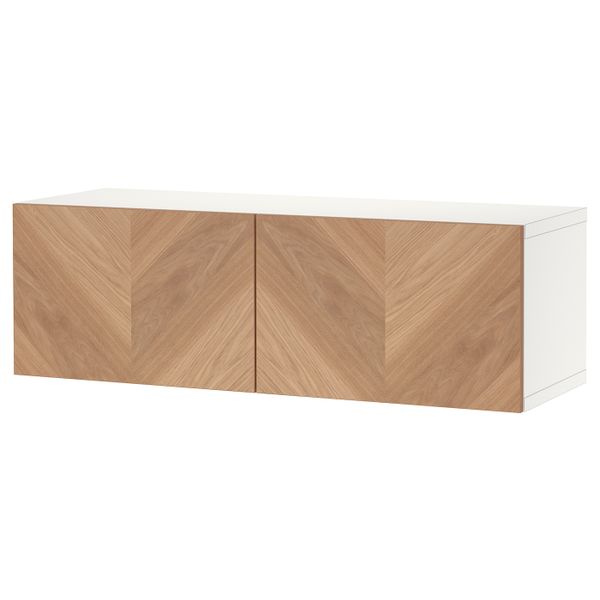 Стеллаж с дверьми, белый/хедевикен дубовый шпон 120x42x38 см IKEA BESTÅ БЕСТО 294.419.51 - фото 1