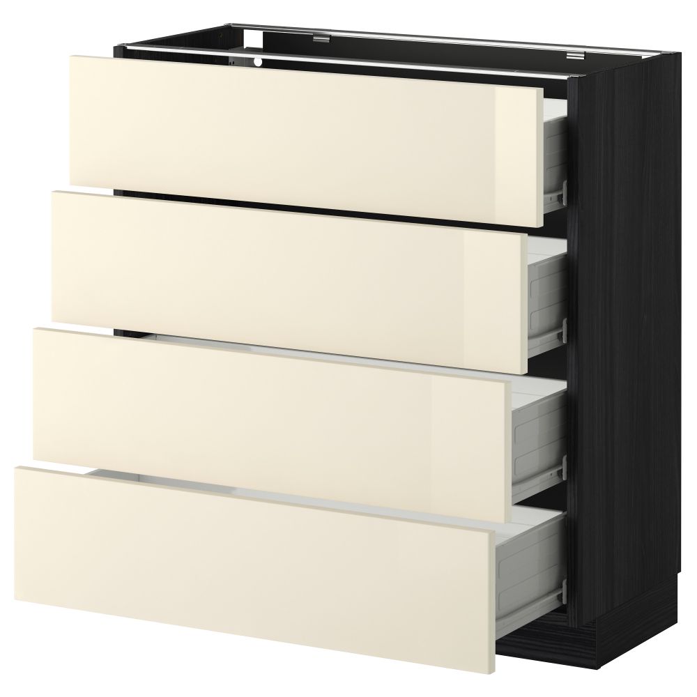 Напольный шкаф 4 фронтальных панели, 4 ящика МЕТОД / ФОРВАРА, черный, Рингульт кремовый - схема-чертеж с размерами