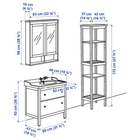 Комплект мебели для ванной, 5 предм., серый/РУНШЕР смеситель 82 см IKEA HEMNES ХЕМНЭС / RÄTTVIKEN РЭТТВИКЕН 893.899.69