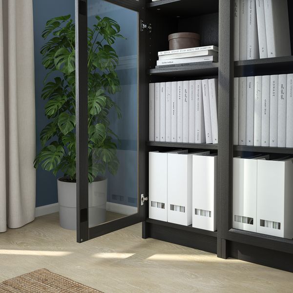 Шкаф книжный со стеклянными дверьми, 120x30x202 см, черно-коричневый IKEA BILLY БИЛЛИ, OXBERG ОКСБЕРГ 992.817.94 - фото 4