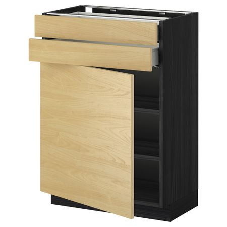 Напольный шкаф с дверцей, 2 ящиками МЕТОД / МАКСИМЕРА, черный, Тингсрид береза