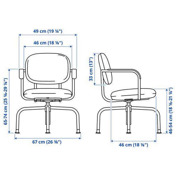 MULLSJÖ Письменный стол и стул - дубовый шпон/темно-серый - схема-чертеж с размерами