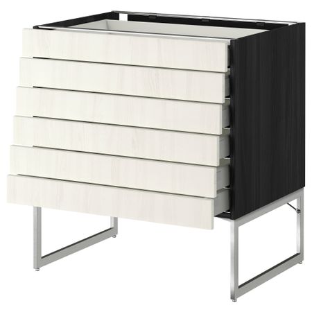Напольный шкаф 6 фронтальных панелей, 6 нижних ящиков МЕТОД / МАКСИМЕРА, черный, Росдаль белый