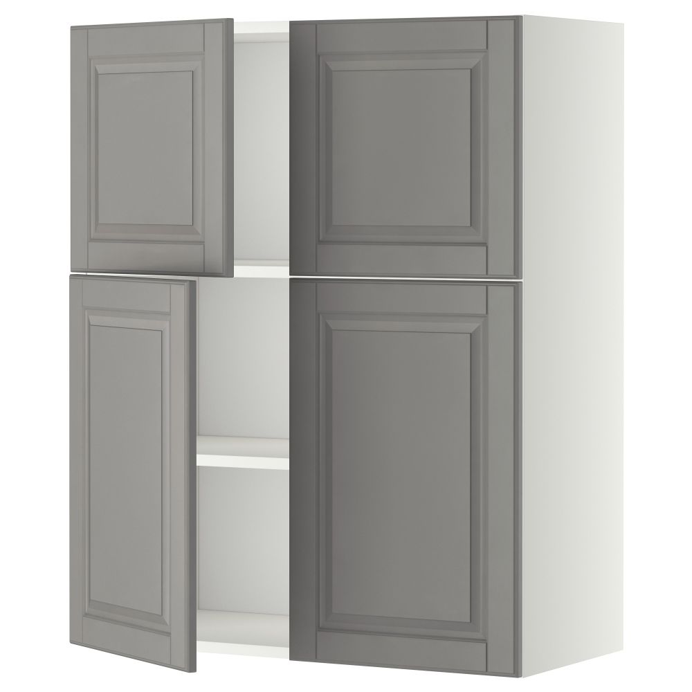 Навесной шкаф с полками, 4 дверцы МЕТОД, белый, Будбин серый (80x100 см) - схема-чертеж с размерами