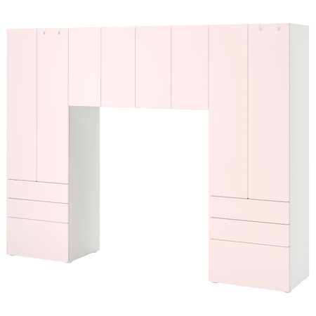 Комбинация для хранения, белый/бледно-розовый 240x42x181 см IKEA SMÅSTAD СМОСТАД / OPPHUS ОПХУС 294.290.15