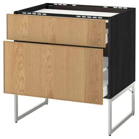 Напольный шкаф, 2 фронтальных панели, 3 ящика МЕТОД / МАКСИМЕРА, черный, Экестад дуб