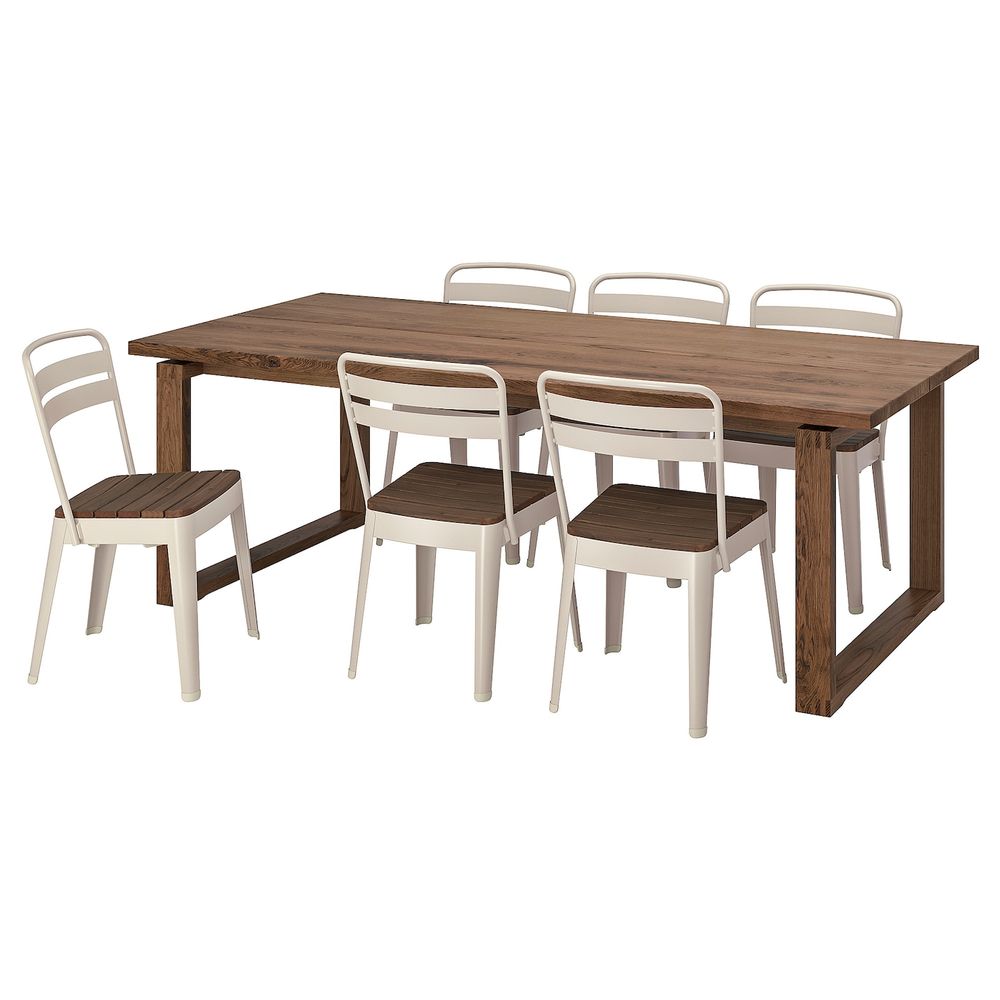 Стол и 6 стульев, дубовый шпон/бежевый акация 220x100 см IKEA MÖRBYLÅNGA МОРБИЛОНГА / NORRMANSÖ НОРРМАНСЁ 094.261.31 - фото 1