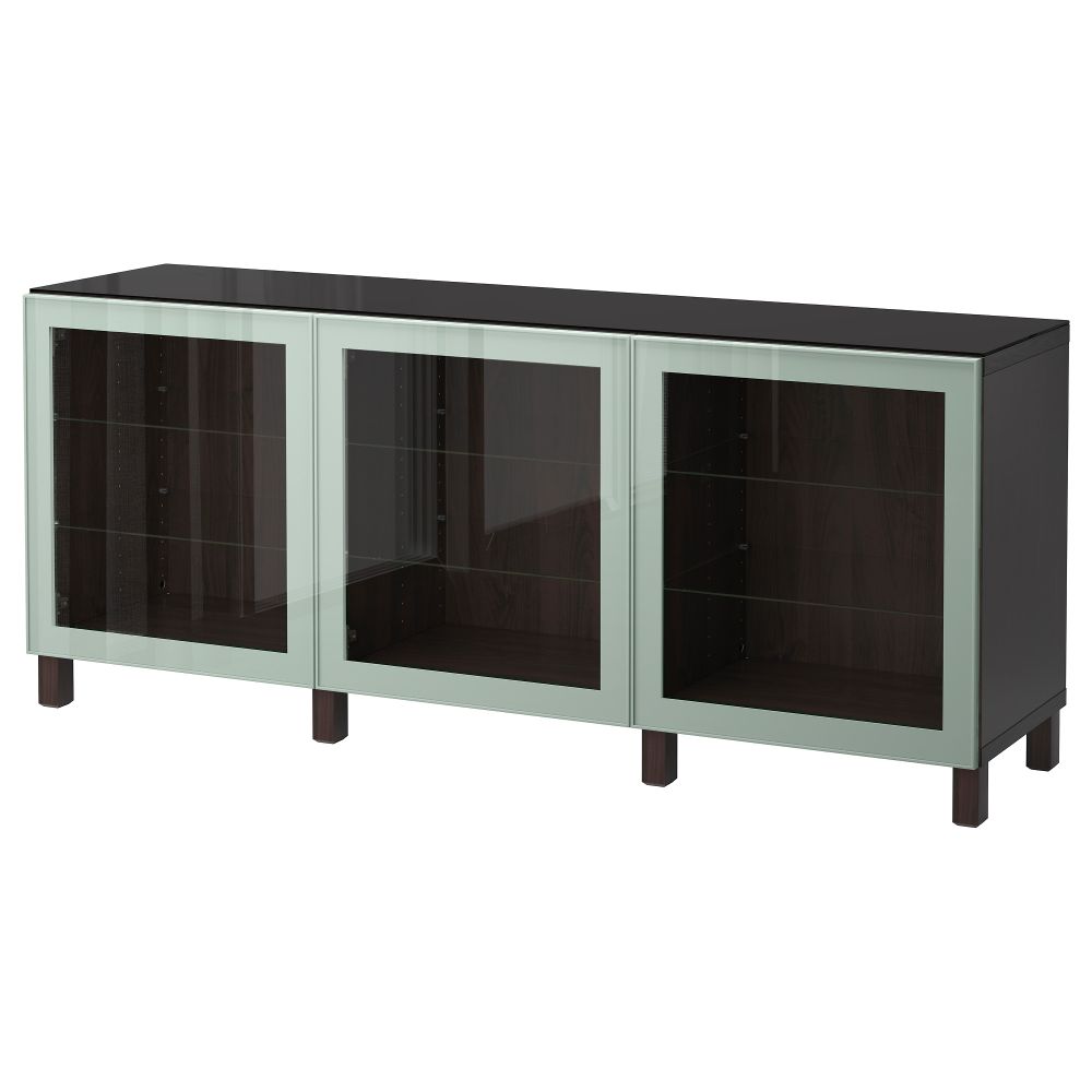 Комбинация для хранения с дверцами БЕСТО, черно-коричневый Глассвик, глянцевый/серо-зеленый светлый прозрачное стекло (180x40x74 - фото 1