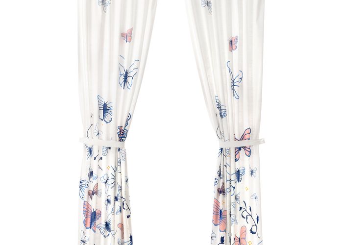 Гардины с прихватом, 2 шт., 120x300 см, бабочка, белый синий IKEA SÅNGLÄRKA СОНГЛЭРКА 104.270.21