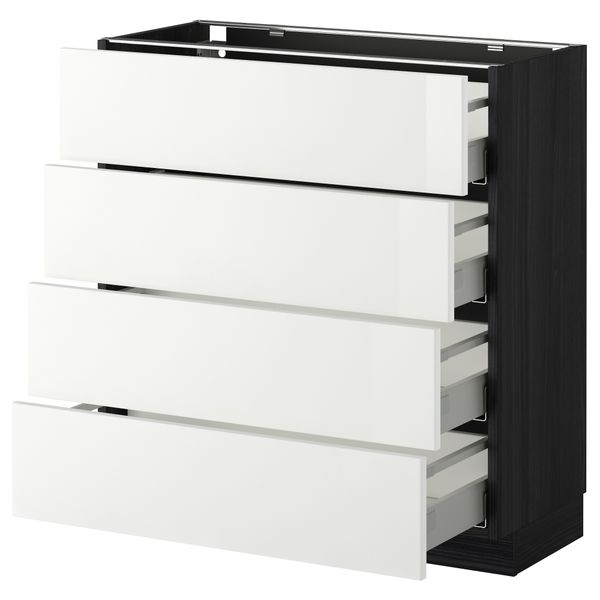 Напольный шкаф 4 фронтальных панели, 4 ящика МЕТОД / МАКСИМЕРА, черный, Рингульт белый - схема-чертеж с размерами