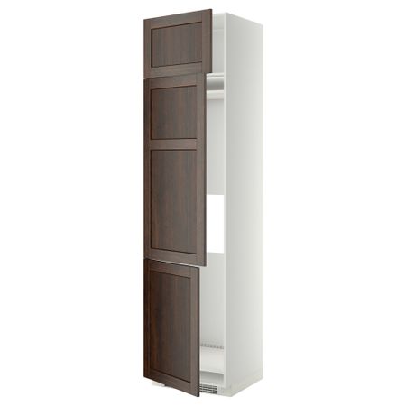 Высокий шкаф для холодильника или морозильника, с 3 дверями МЕТОД, белый, Эдсерум коричневый