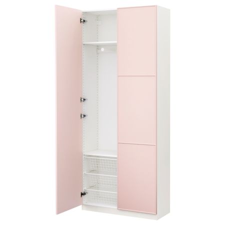 Гардероб ПАКС, белый, Мерокер светло-розовый (100x38x236 см)