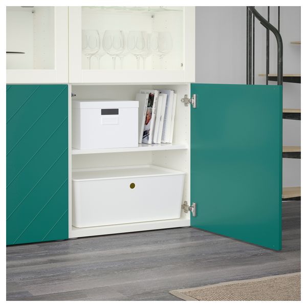 Комбинация для хранения со стеклянными дверцами БЕСТО, белый Халлставик, сине-зеленый прозрачное стекло (120x40x192 см) - схема-чертеж с размерами