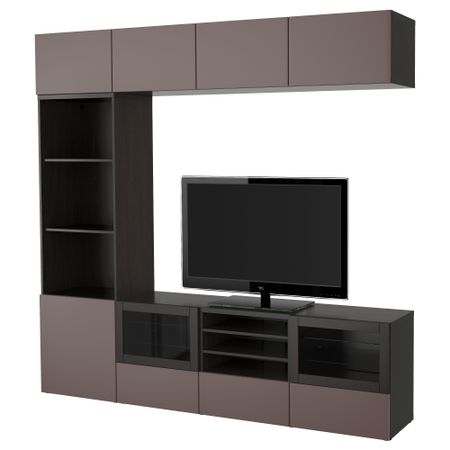 Шкаф для ТВ, комбинированный, стекляные дверцы БЕСТО, черно-коричневый, Вальвикен темно-коричневый, прозрачное стекло