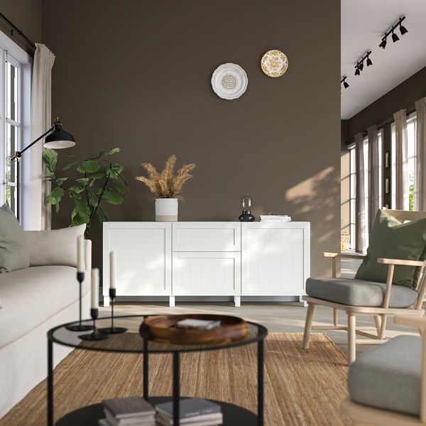 BESTÅ Комбинация для хранения с ящиками - пипмакаре белый/Stubbarp белый 180x42x74 см - схема-чертеж с размерами