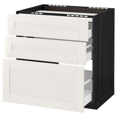 Напольный шкаф, 3 фронтальных панели, 3 ящика МЕТОД / МАКСИМЕРА, черный, Сэведаль белый