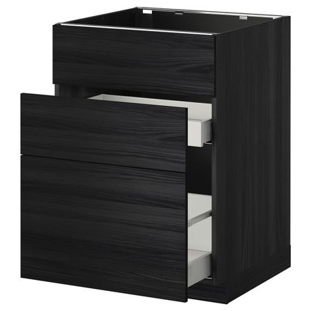 Напольный шкаф под мойку + 3 фронтальных панели/2ящ, черный, Тингсрид черный 60x60 см IKEA МЕТОД / МАКСИМЕРА 792.345.34