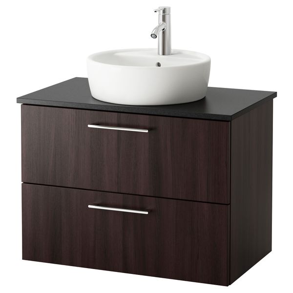 Шкаф п-раковину/столешн45/раковина ГОДМОРГОН/АЛДЕРН / ТОРНВИКЕН, черно-коричневый, черный - схема-чертеж с размерами