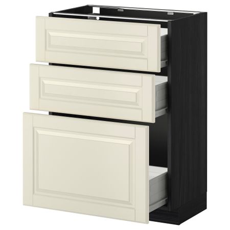 Напольный шкаф с 3 ящиками МЕТОД / ФОРВАРА, черный, Будбин белый с оттенком