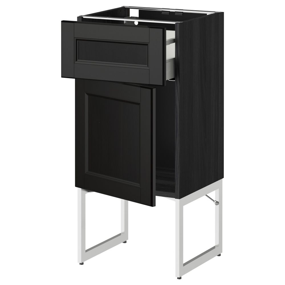 Напольный шкаф с ящиком, дверью МЕТОД / МАКСИМЕРА, черный, Лаксарби черно-коричневый - схема-чертеж с размерами