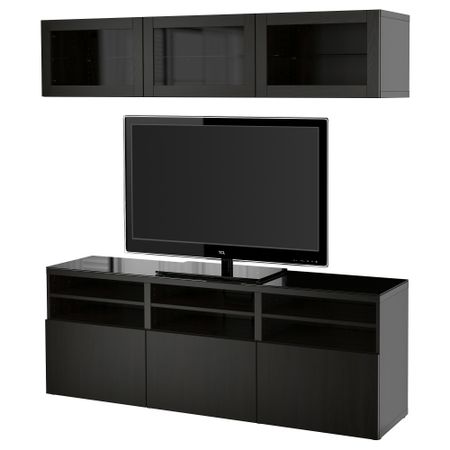 Шкаф для ТВ, комбинированный, стекляные дверцы БЕСТО, Лаппвикен, Синдвик черно-коричневый прозрачное стекло (180x40x192 см)