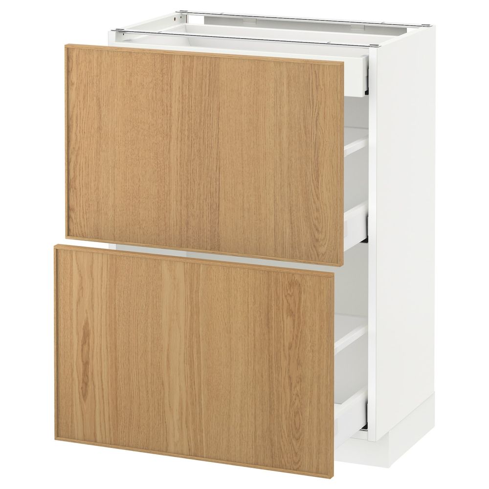 Напольный шкаф/2фасада/3ящика, белый/Экестад дуб 60x37 см IKEA METOD МЕТОД / MAXIMERA МАКСИМЕРА 292.361.30 - схема-чертеж с размерами