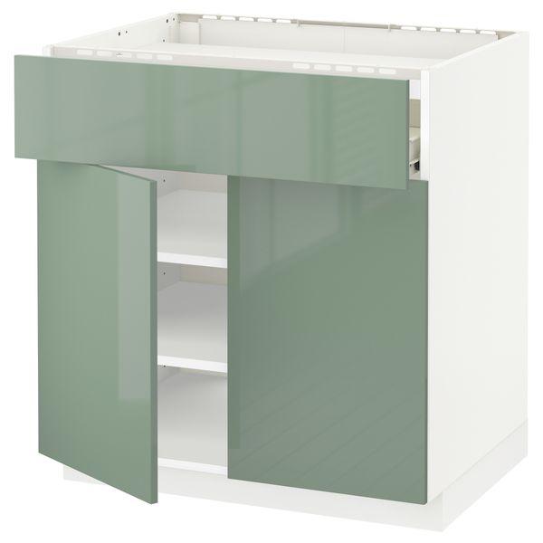 Напольный шкаф для варочной панели, ящик, полка, 2 дверцы МЕТОД / ФОРВАРА, белый, Калларп светло-зеленый (80x60 см) - фото 1