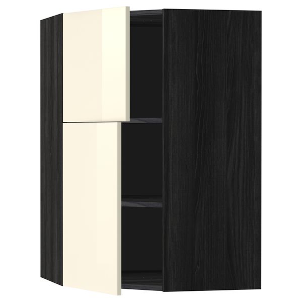 Угловой навесной шкаф + полки, 2 дверцы МЕТОД, черный, Рингульт кремовый (68x100 см) - схема-чертеж с размерами
