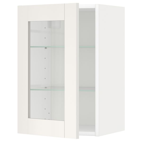 Навесной шкаф с полками, стекляными дверцы МЕТОД, белый, Сэведаль белый - схема-чертеж с размерами