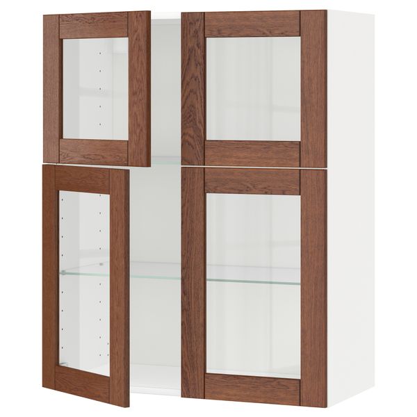 Навесной шкаф с полками, 4 стекло дверцы МЕТОД, белый, Филипстад коричневый (80x100 см) - схема-чертеж с размерами