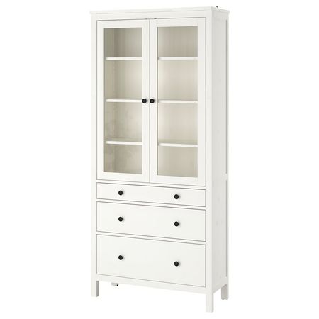HEMNES Шкаф-витрина с 3 ящиками - белая морилка 90x197 см