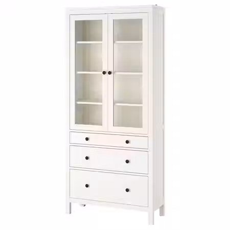 HEMNES Шкаф-витрина с 3 ящиками - белая морилка 90x197 см