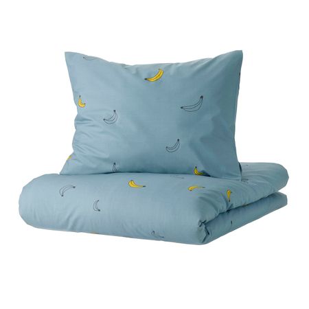 Пододеяльник и наволочка, орнамент «бананы» синий 150x200/50x70 см IKEA VÄNKRETS ВЭНКРЕТС 705.047.09