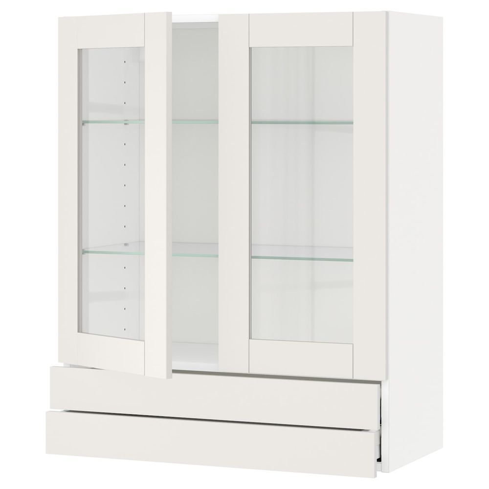 Навесной шкаф, 2 стекло двери/2 ящика, белый/Сэведаль белый 80x100 см IKEA METOD МЕТОД / MAXIMERA МАКСИМЕРА 794.452.54 - фото 1