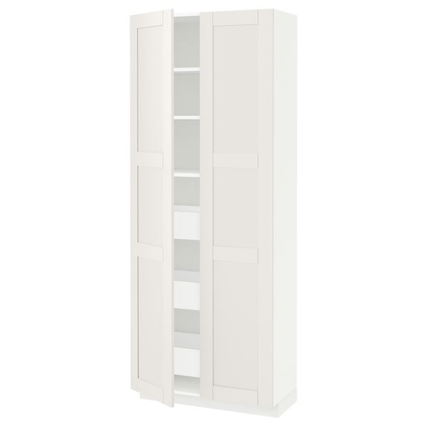 Высокий шкаф с ящиками, 2 дверцы МЕТОД / МАКСИМЕРА, белый, Сэведаль белый (80x37x200 см) - схема-чертеж с размерами