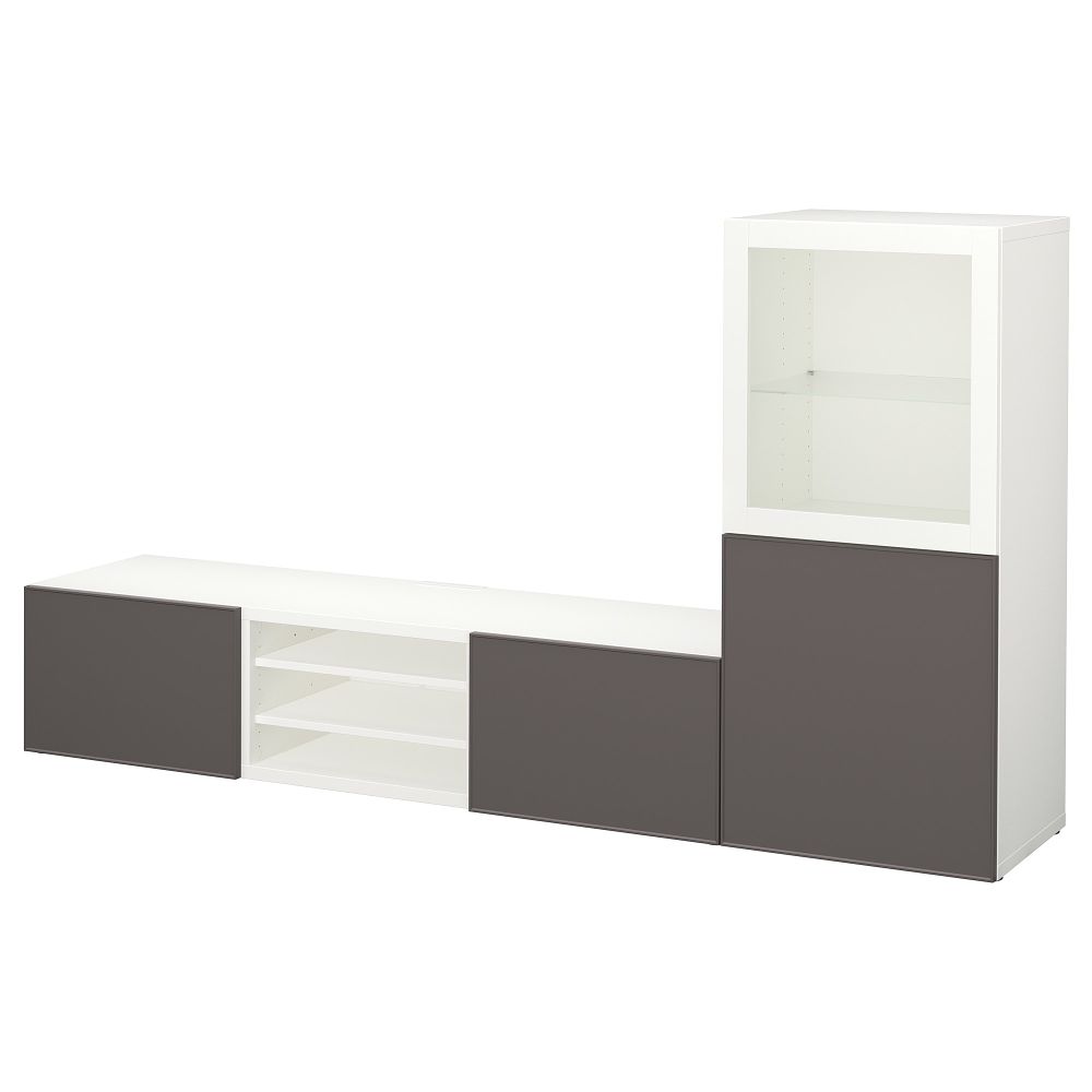 Шкаф для ТВ, комбинированный, стекляные дверцы БЕСТО, белый Грундсвикен, темно-серый прозрачное стекло (240x40x128 см) - фото 1