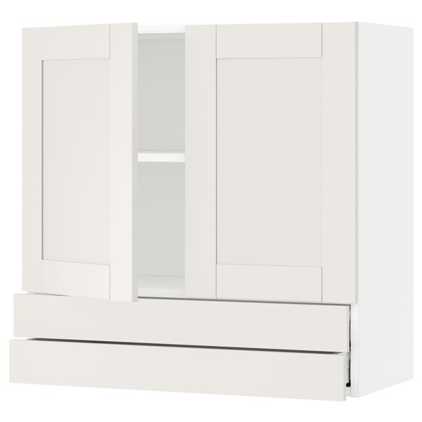 Навесной шкаф, 2 дверцы, 2 ящика МЕТОД / МАКСИМЕРА, белый, Сэведаль белый - схема-чертеж с размерами