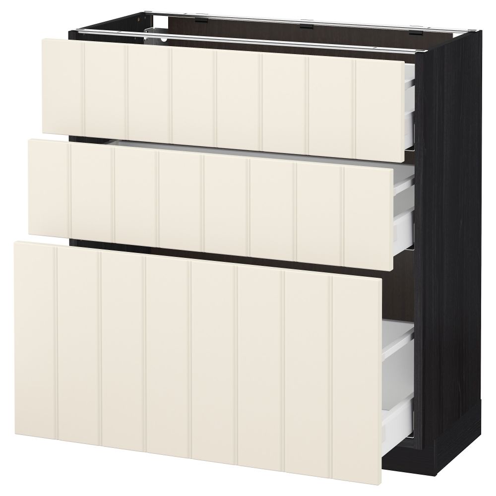 Напольный шкаф с 3 ящиками МЕТОД / МАКСИМЕРА, черный, Хитарп белый с оттенком - схема-чертеж с размерами