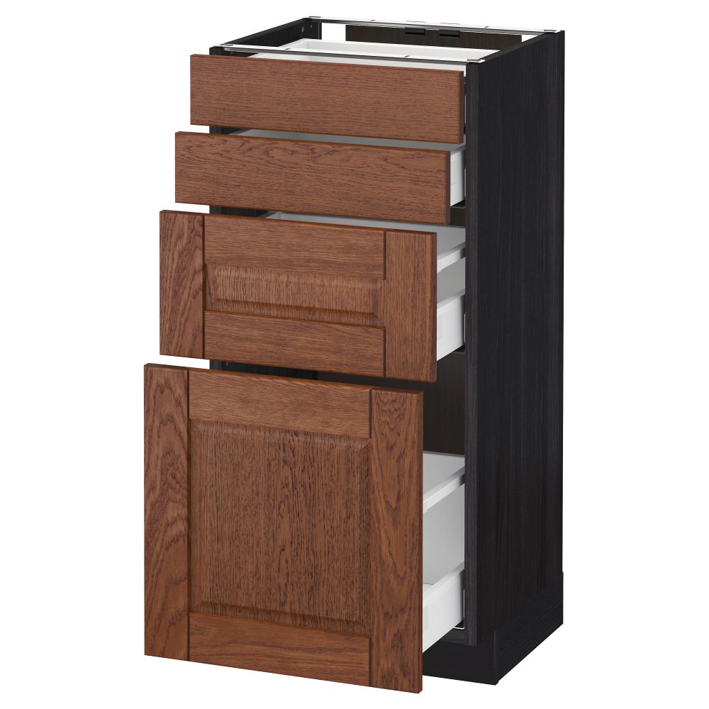 Напольный шкаф 4 фронтальных панели, 4 ящика МЕТОД / МАКСИМЕРА, черный, Филипстад коричневый - схема-чертеж с размерами
