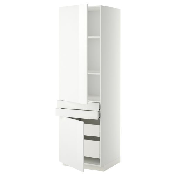 Высокий шкаф + полки, 4 ящик, 2 двери, 2 фронтальные МЕТОД / МАКСИМЕРА, белый, Рингульт белый (60x60x200 см) - фото 1