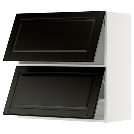 METOD Навесной шкаф/2 дверцы, горизонтал - белый/Bodbyn чёрный 80x80 см