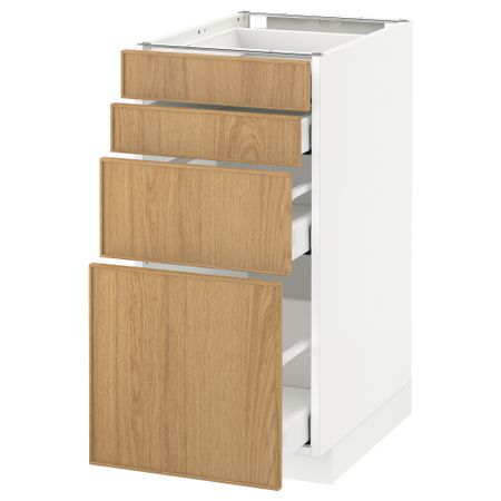 Напольный шкаф 4 фронтальных панели, 4 ящика МЕТОД / МАКСИМЕРА, белый, Экестад дуб