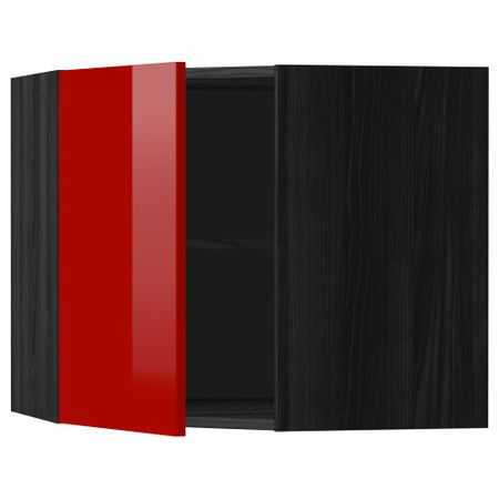 Угловой навесной шкаф с полками МЕТОД, черный, Рингульт красный