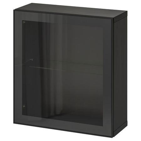 BESTÅ Комбинация настенных шкафов - черно-коричневый/Glassvik чёрный 60x22x64 см