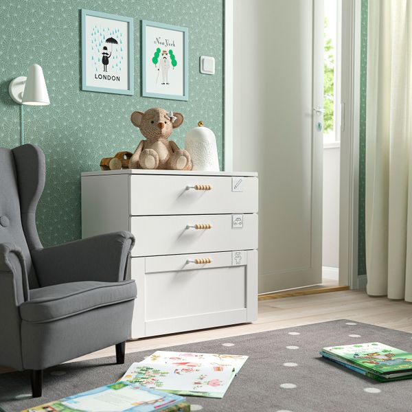 Комод с 3 ящиками, белый белый/с рамой 60x42x63 см IKEA SMÅSTAD СМОСТАД / OPPHUS ОПХУС 494.202.31 - фото 2