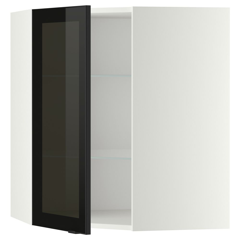 Угловой навесной шкаф с полками, стекляными дверцами МЕТОД, белый, Ютис дымчатое стекло - схема-чертеж с размерами