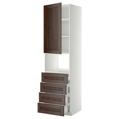 Высокий шкаф для духовки, дверца, 4 ящика МЕТОД / ФОРВАРА, белый, Эдсерум коричневый
